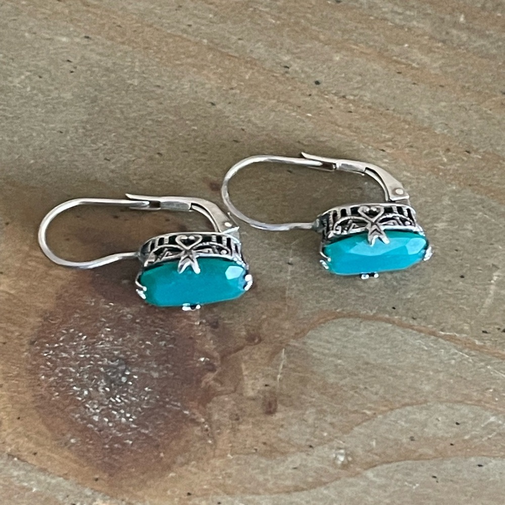 Vintage Green Sterling Silver Leverback Earrings